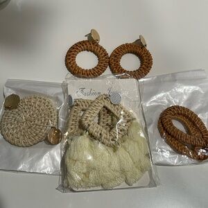 Straw Rattan Earrings (set of 4)